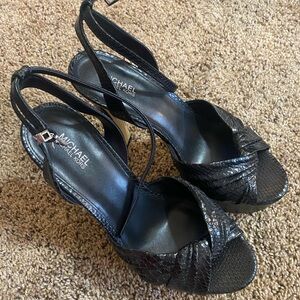 BLACK MICHAEL KORS. Open-Toed Heels. Size 8.5. Word Once.